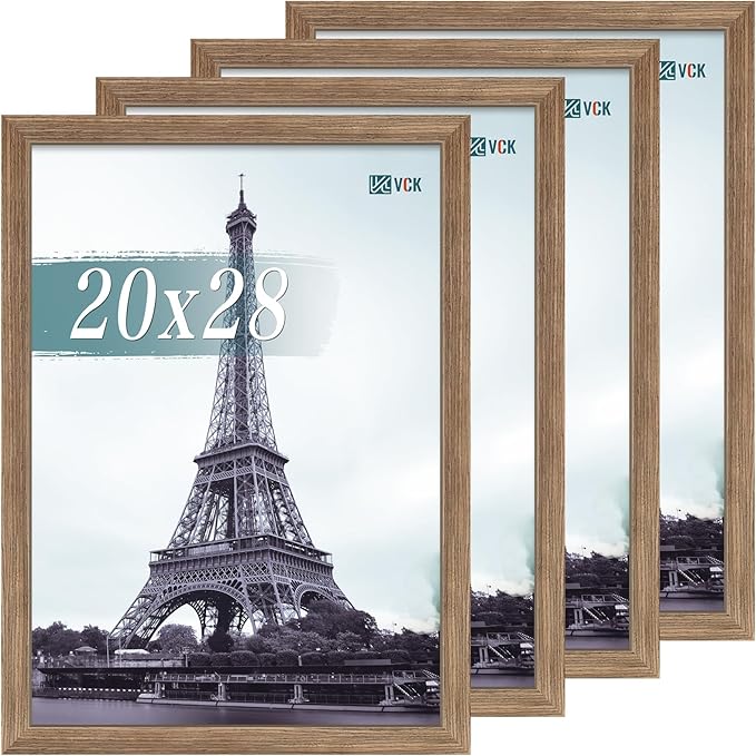 VCK 20x28 Picture Frame Set of 4 - Walnut, Gallery-Quality Wood Poster Frames, 1.1-Inch Wide Border, Polished Plexiglass, Vertical or Horizontal Wall Display for Photo/Art/Prints, Walnut