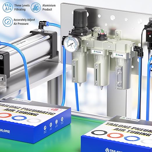 TAILONZ PNEUMATIC 0-240PSI 1/2 Inch NPT Industrial Grade Three Stage Air Drying System, Particulate Filter, Coalescing Filter, Desiccant Dryer and Air Regulator (Manual Drainage)