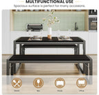 SHA CERLIN Kitchen Dining Table Set for 4 with Benches, Rustic Small Space Saving Dinette, Heavy Duty Metal Frame