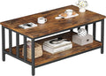 Homeiju Coffee Table for Living Room, Farmhouse Living Room Table with Slatted Sides Frame for Home Office, Apartment, 39 inch Rustic Black and Brown