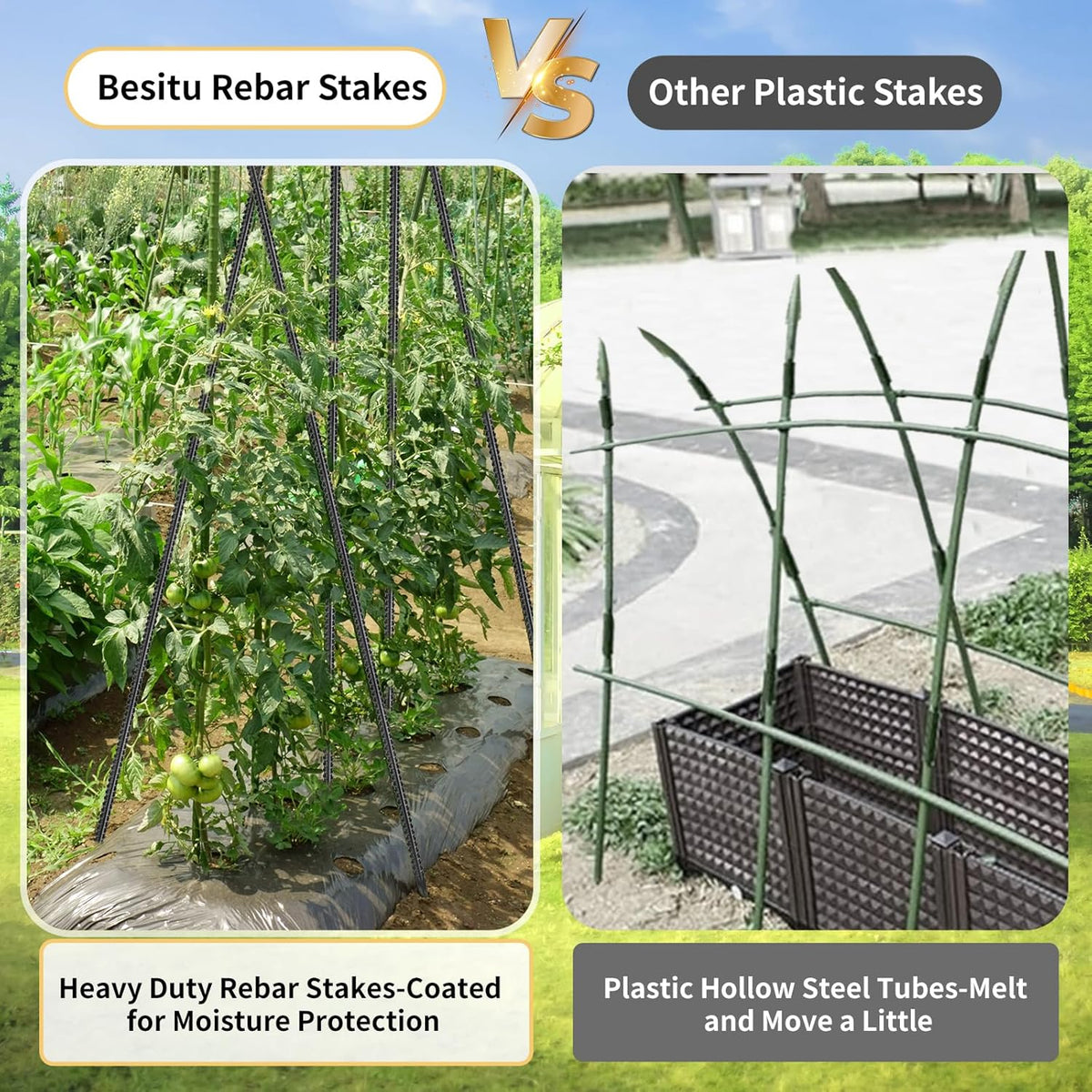 Rebar Stakes 48 inches 16-Pack Concrete Form Stakes Straight 3/8" Diameter Rebar Ground Metal Stakes for Landscaping, Securing Fence, Garden Plants Support, Survey Markers and Securing Trees