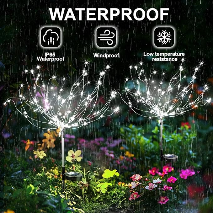 Anordsem Solar Garden Lights Outdoor: Bendable Copper Wire 120 LED Firework Beads White 4 Pack - Waterproof DIY Bright Decorations for Patio Pathway Patio - Gardening Gift for Homeowner Women