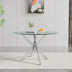 47.24" Round Glass Dining Table Modern Kitchen Glass Top Table for 6 with Silver Metal Legs, Clear Dining Table Kitchen Table for Home Office Dining Room