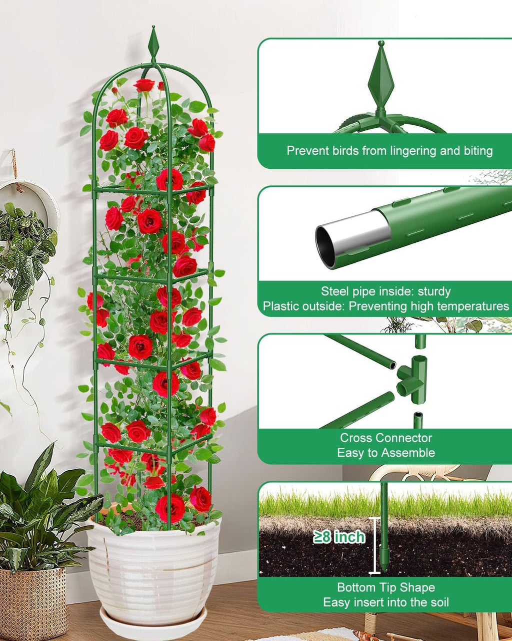 Garden Trellis for Climbing Plants Outdoor & Indoor - 2 Pack 6Ft Tall Rustproof Plant Support Cage for Vines, Flowers, Vegetables, Roses | Heavy-Duty, Adjustable & Decorative