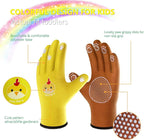 COOLJOB Breathable Toddler Work Gloves for Gardening Boy Girl Ages 4-6 Medium, Nylon Kids Garden Gloves with Grip, Children Yard Gloves for Digging Weeding Landscaping, Yellow & Brown, 2 Pairs