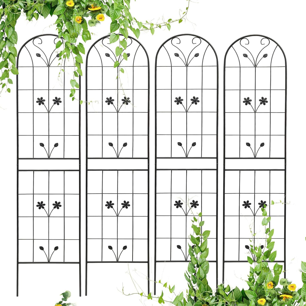 4 Pack Metal Garden Trellis 86.7" Tall Outdoor Climbing Plant Support for Roses, Flowers, Rustproof Durable Black Galvanized Tube, Lawn Garden Fence Decor Screen (4, Daisy-86.7" H)