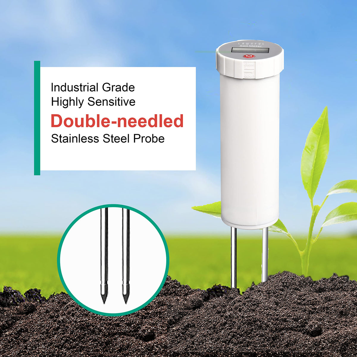 LAWNFUL Digital Soil pH Meter, Industrial Grade Soil pH Tester with Calibration-Free LCD Display, High Accuracy Soil pH Pen, Soil pH Monitor for Garden, Lawn, Plant (White)
