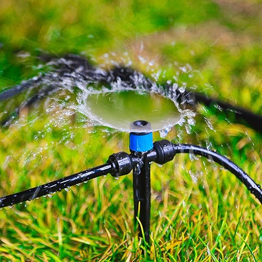Push-to-Fit Drip Irrigation Vortex Emitters for 1/4" Drip Irrigation Tubing, 20 Pcs Adjustable 360 Degree Water Flow Fan Shape Drippers with Stake in-Line Drip System Emitter