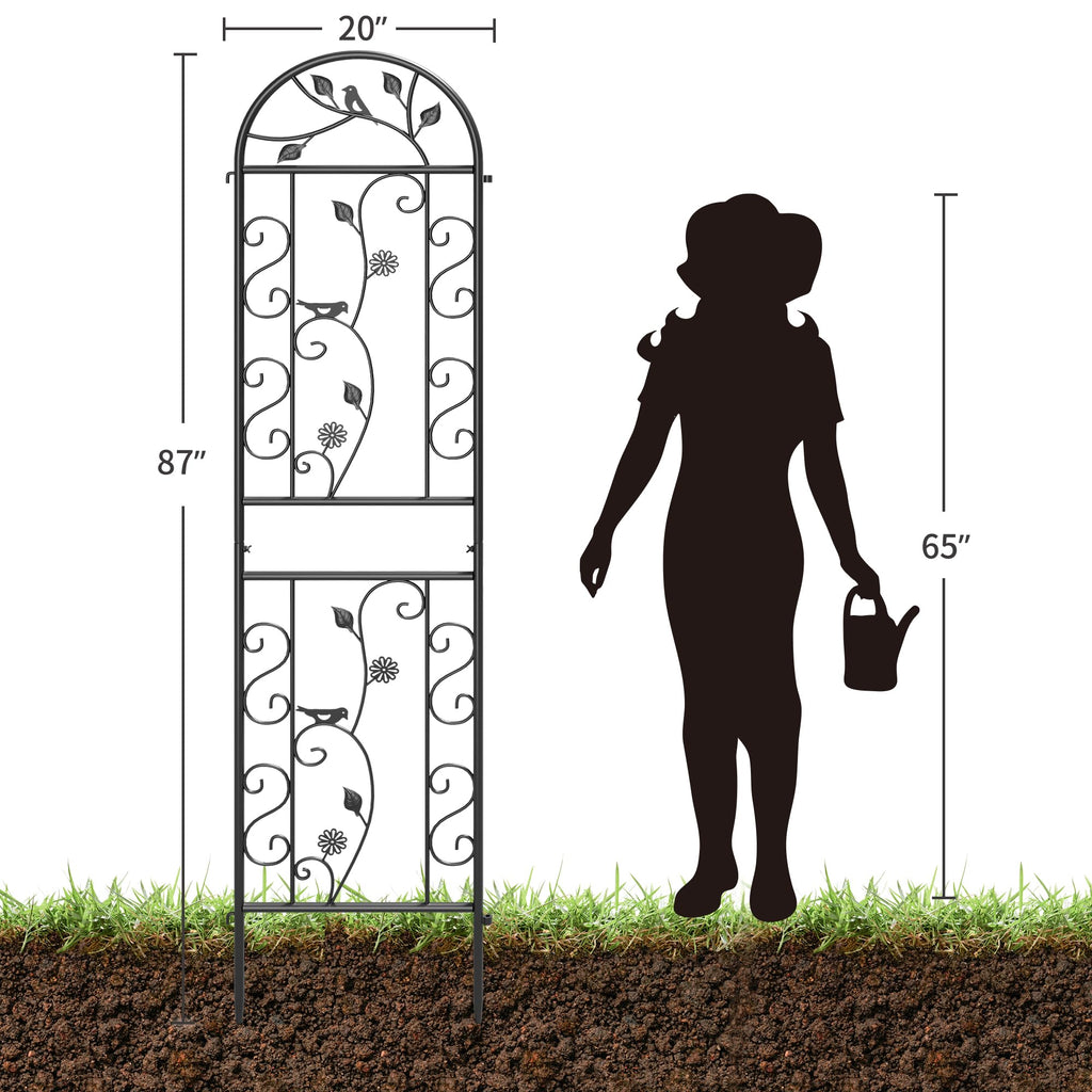 Ultym 2-Pack 87" x 20" Daisy & Bird Arch Black Metal Garden Trellises