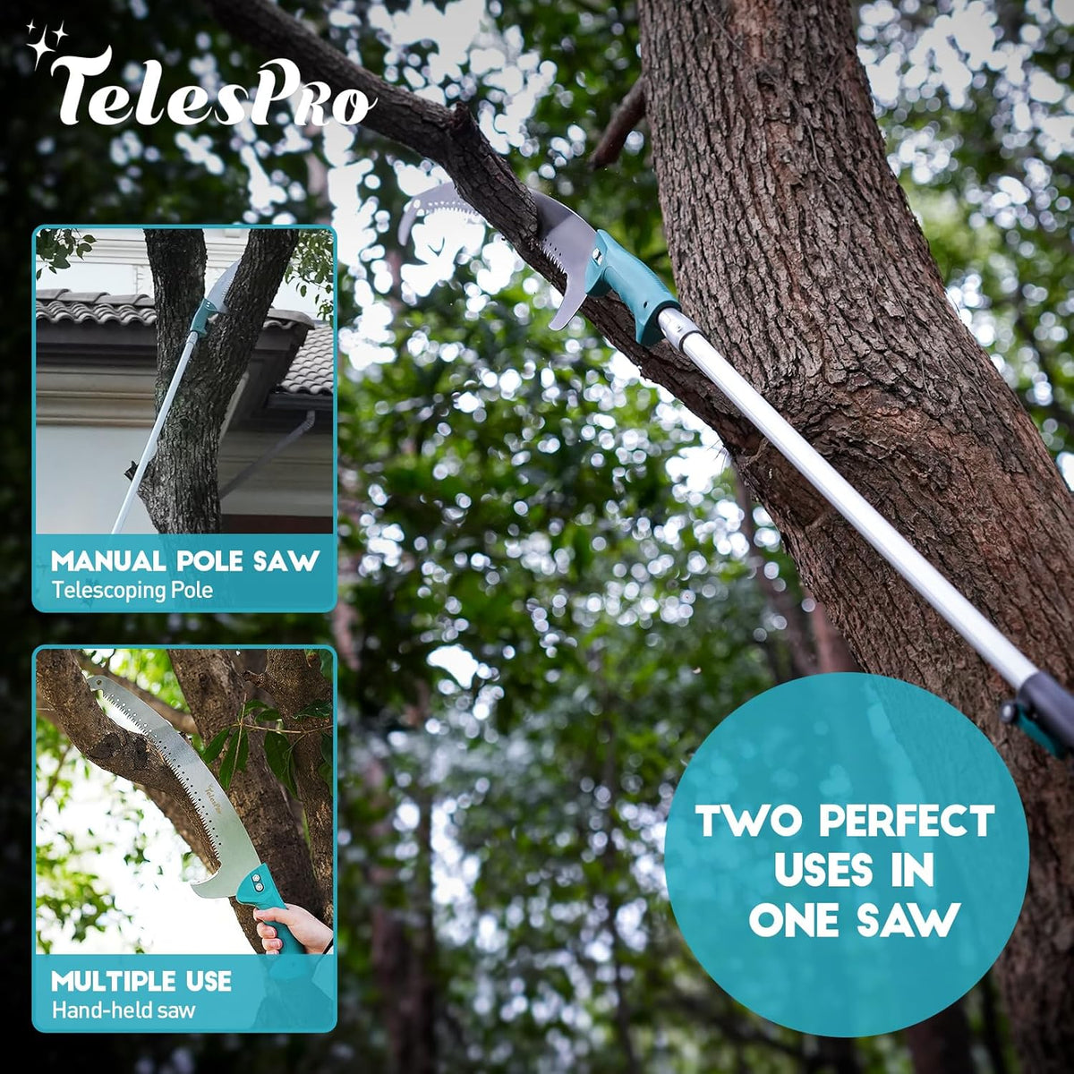 Extendable Tree Trimmer: Manual Pole Saw | 5-12ft Telescoping Pruning Pole for Tree Trimming | Saw Attachment, Safety Goggles, and Gloves Included | Trim Branches up to 2" Diameter