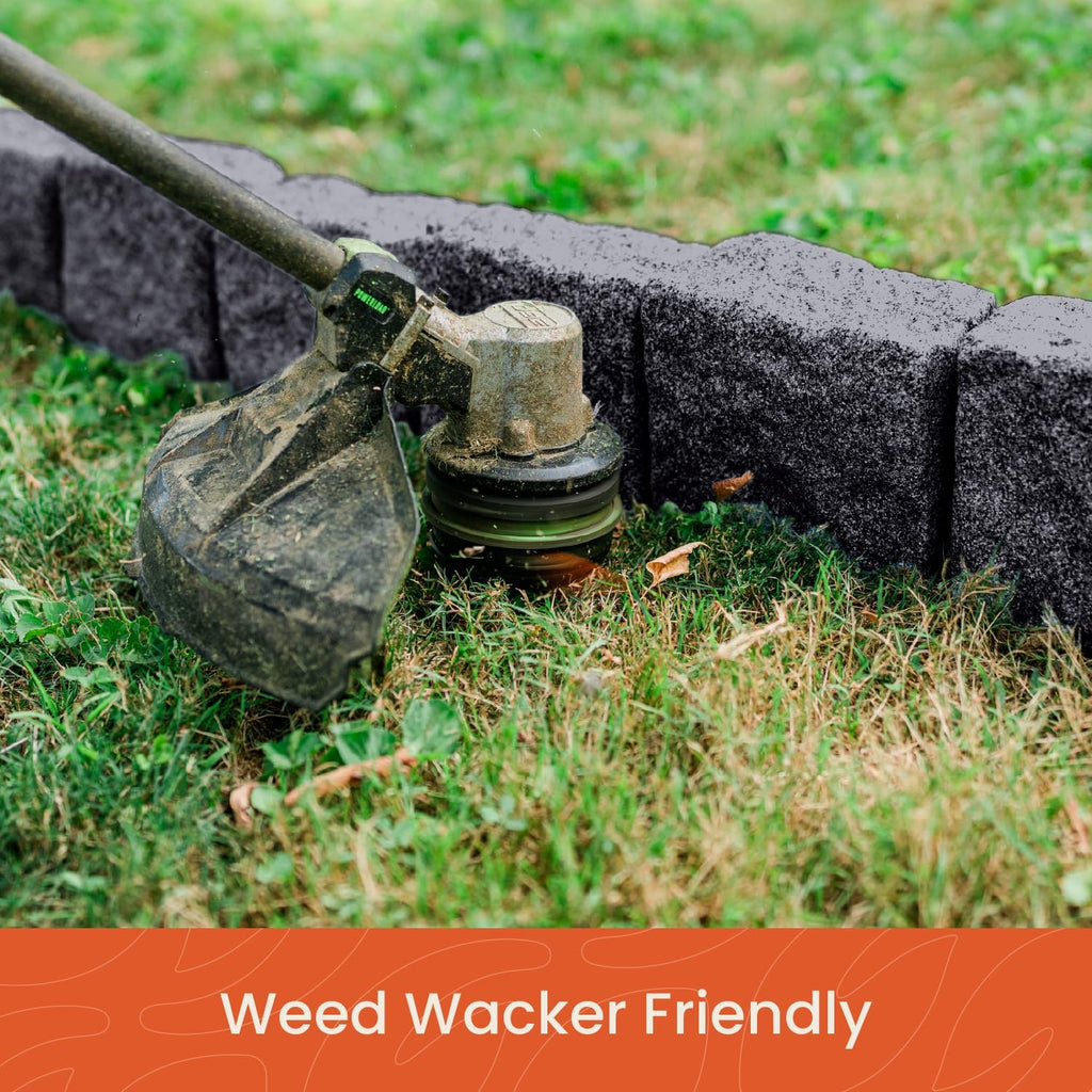 Beuta Landscape Edging | Garden Edging Border | Faux Stone Blocks for Lawn Edging, Flower Beds & Yard Edging – 1 Pack | Each Section Has 6 Blocks 48" L x 4" W x 6.5" H | 2 Spikes | Charcoal
