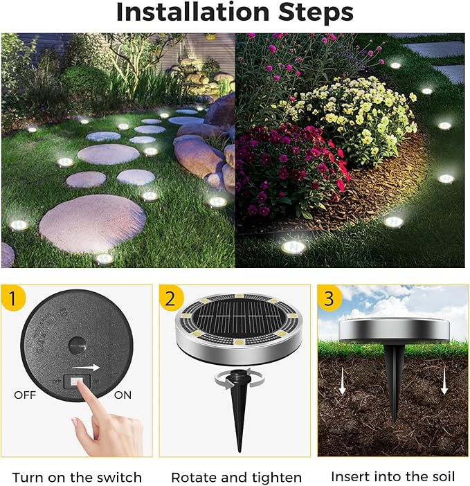 6 Pack Solar Ground Lights Outdoor, 8 LED Mini Flat Solar Disc Lights, IP65 Waterproof Pathway Lights Solar Powered, Landscape Lighting for Garden Walkway Driveway Yard Lawn,Cool White