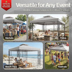 Flexzion Gazebo Cover Replacement Canopy Top 8x8 Ft (2.4m x 2.4m) - Double Tier Top Canopy Cover Replacement with UV30+, Dirt, Water Resistant for Outdoor, Sunshade, Garden, Patio, Pavilion (Gray)