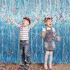 GOER 3.2 ft x 9.8 ft Metallic Tinsel Foil Fringe Curtains Party Photo Backdrop Party Streamers for Birthday,Graduation,New Year Eve Decorations Wedding Decor (Light Blue,1 Pack)