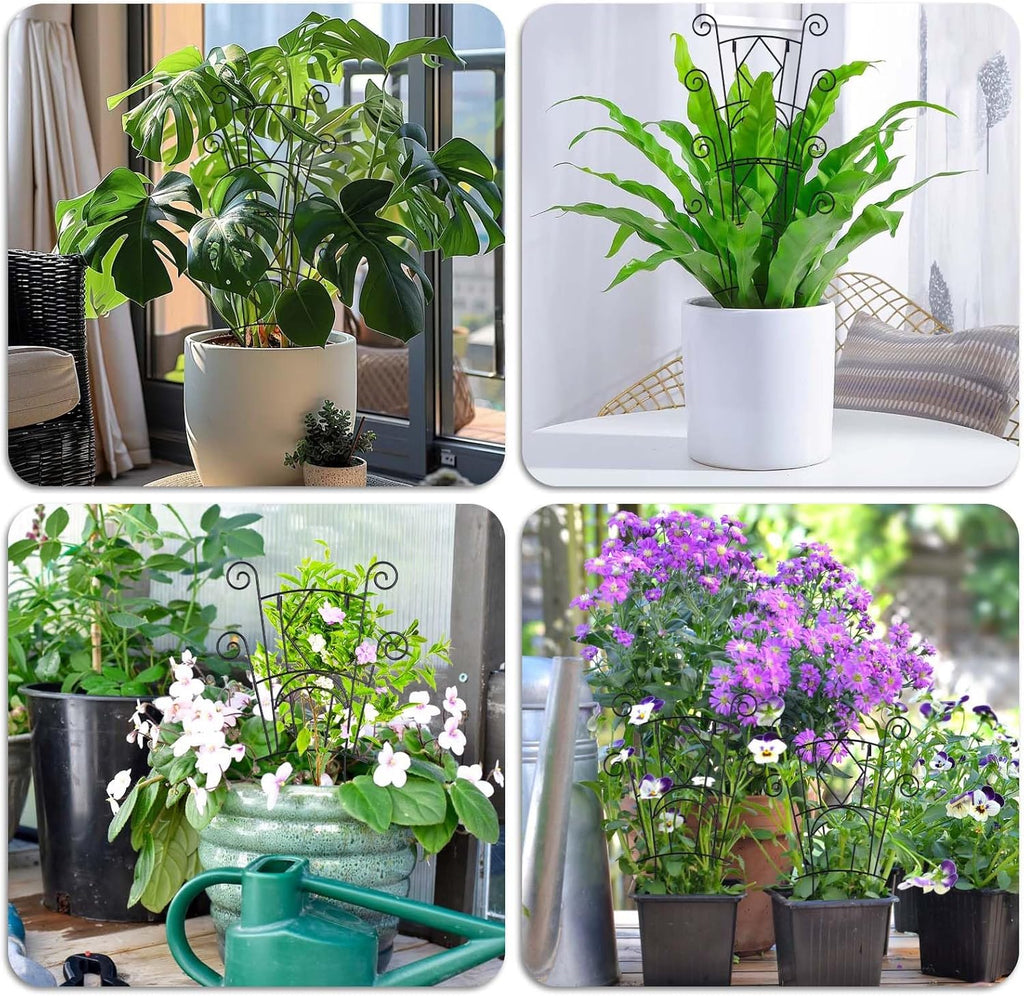 4 Pack Stackable Metal Plant Trellis for Climbing Plants Outdoor/Indoor - Sturdy Garden Trellis for Potted Plants, Vine Support Stakes with Rustproof Design- Decorative Plant Support