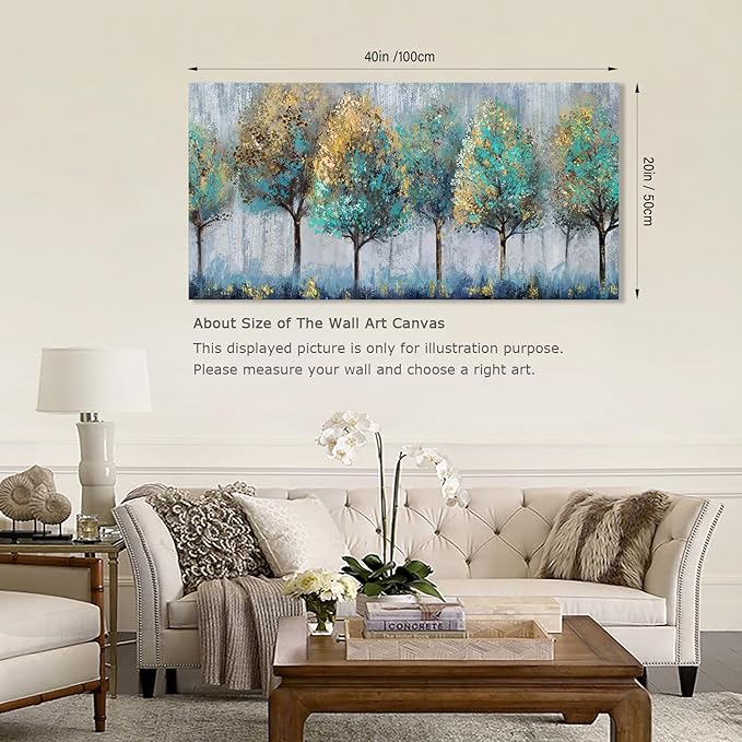 NINEASO Abstract Forest Canvas Wall Art - Teal Yellow Trees Pictures Grey Blue Earthy Wall Decor Modern Botanical Painting Print Artwork for Living Room Bedroom Home Office Decor 20" x 40"