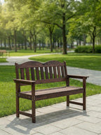 GarveeLife 2-Person Poly Lumber Garden Bench, Slatted Patio Loveseat, Weather-Resistant Outdoor Seating for Yard, Garden, Porch, Park or Backyard, Brown