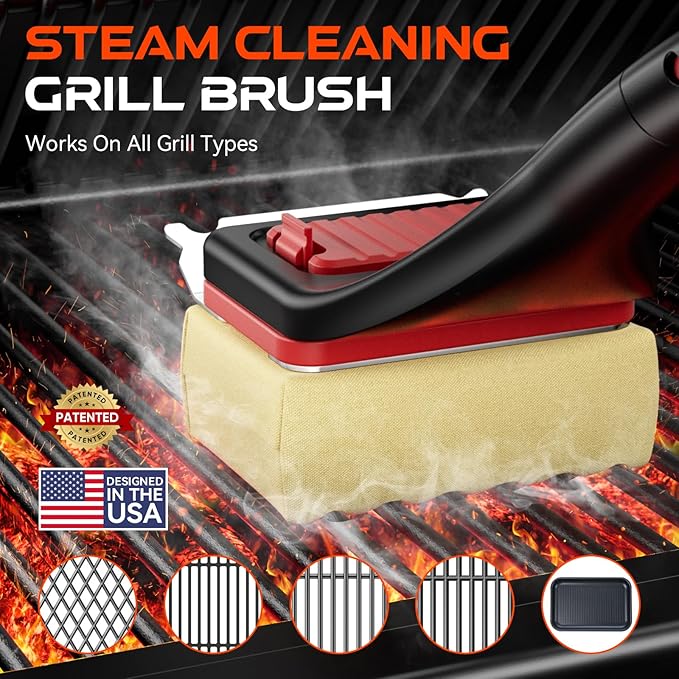 Grill Brush Bristle-Free Steam Cleaning, BBQ Brush Replaceable Heat-Resistant Kevlar Head with Grill Scraper Safe Barbecue Grill Cleaner