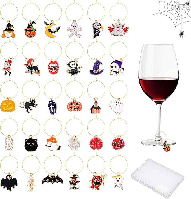 30PCS Wine Glass Charms Identification Markers for Stem Glasses, Wine Tasting Party Favors Holiday Decorations