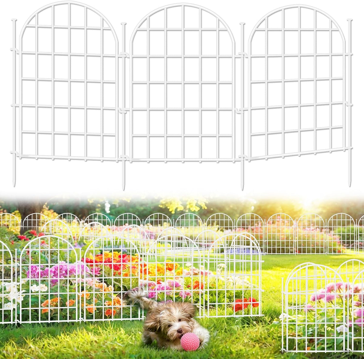 32.5ft(L) x 22in(H) Panels Garden Fence, 30 Panels Arched No Dig Fence, Decorative Animal Barrier Fencing with Ground Stake, Rustproof Metal Garden Edging Border for Dog, Outdoor Patio Decor, White