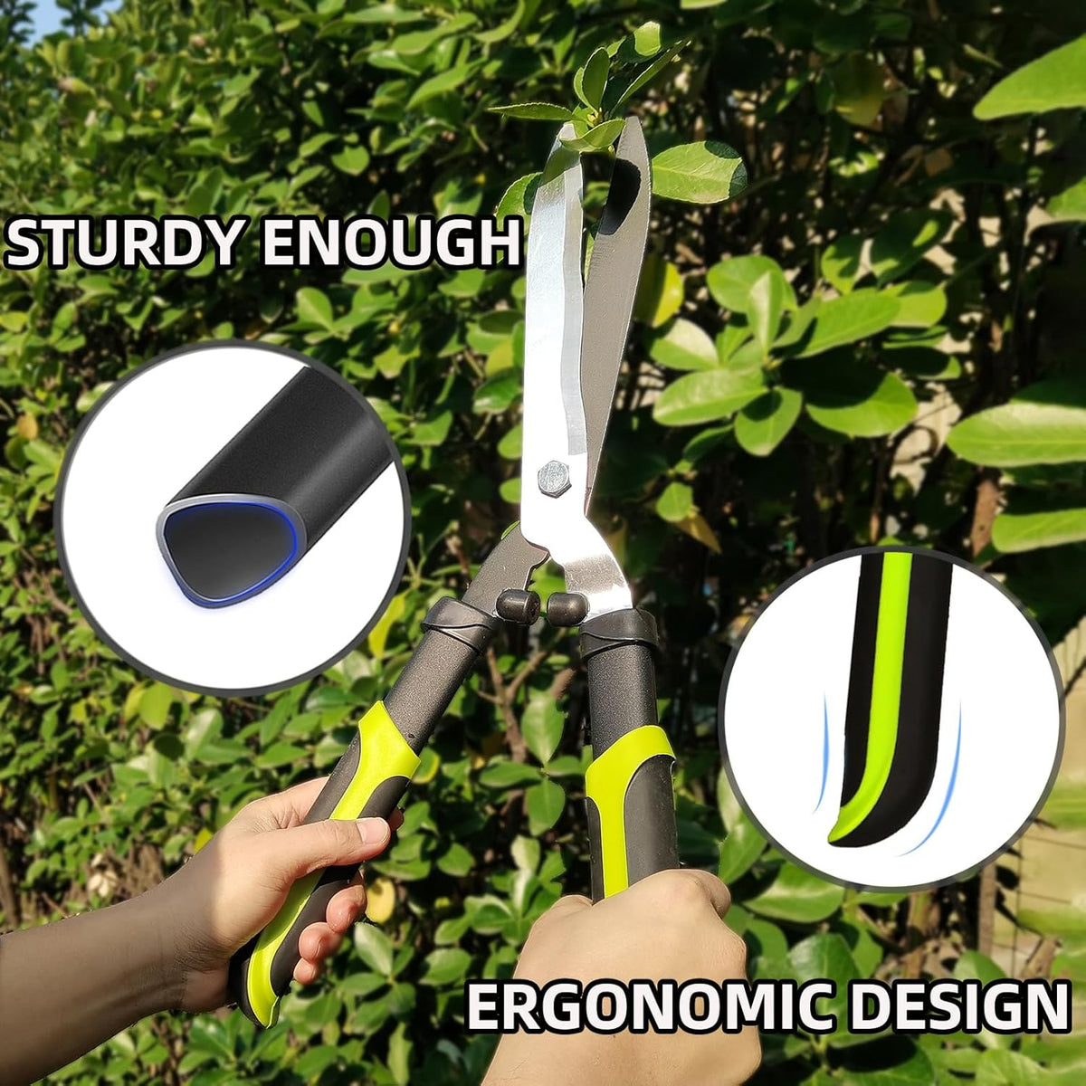 Hedge Clippers Shears Hedge Shears for Trimming Borders, Garden Tools Hedge Clippers, Bush Cutters Trimmer with Sharp Wavy Blades, Garden Shears for Hedges (19 Inch)