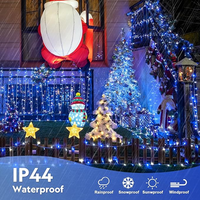 JMEXSUSS 132FT 400 LED Christmas Lights Outdoor Waterproof 8 Modes Indoor String Lights for Outside Blue and White Christmas Tree Lights Plug in for Bedroom Patio Tree Christmas Decorations