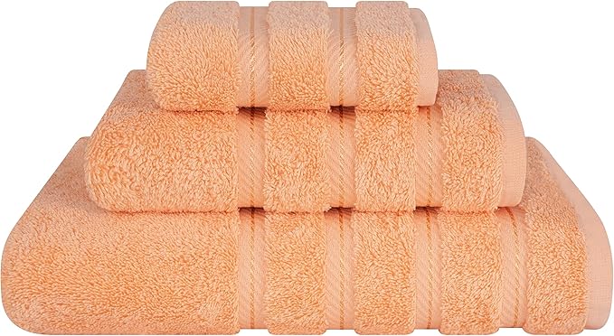 American Soft Linen Premium 3 Piece Towel Set, 1 Bath Towel 1 Hand Towel 1 Washcloth, 600 GSM 100% Cotton Turkish Towels for Bathroom, Peach Towel Set