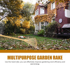Wooden Garden Rake 20 Tines Hand Rake for Leaves Soil Spreading Lawn Care Yard Tool for Gardening Cleaning Landscaping