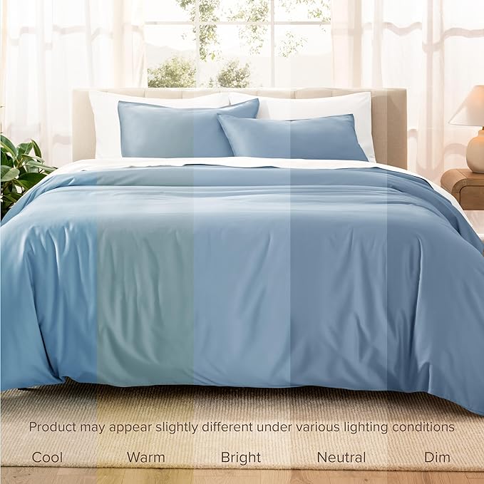 Bare Home 100% Organic Cotton Sateen Duvet Cover Set - 400 Thread Count - Smooth Sateen Weave - Warm & Luxurious - Duvet Cover (King/Cal King, Dusty Blue)