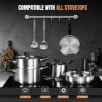 Stainless Steel Cookware Set, 14-Piece Pots and Pans Set, Kitchen Cookware Set with Stay-Cool Handle, Non-Toxic, Dishwasher Safe & Compatible with All Stovetops (Gas, Electric & Induction)