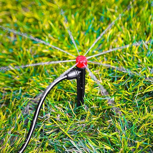 20 Pieces Drip Irrigation Emitters, Adjustable 360 Degree Drip Stream Emitters on 5" with Stake for 1/4" Drip Irrigation Tubing Irrigation 8 Hole Stream Drippers for Garden Watering System