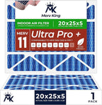 MervKing 20x25x5 Air Filter Actual Size: 19.88" x 24.88" x 4.38" MERV 11 MPR 1000-1200 | MADE IN USA | 1-Pack | Pleated HVAC AC Furnace Replacement