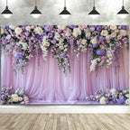 9x6ft Purple Lavender Floral Bridal Backdrop Wedding Flower Photography Backdrop for Girl Portrait Baby Shower Birthday Party Decor Banner Mother's Day Party Wall Backdrop Studio Photo Backgrounds