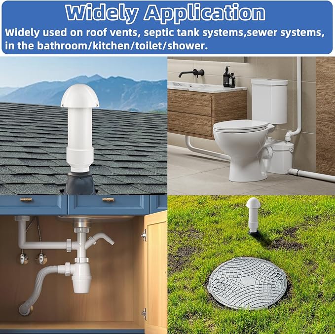 2 Inch Vent Stack Pipe Filter,Sewer Vent Septic Filter Vents Pipe Cap for Roof PVC ABS Pipes Plumbing,Outdoor Vents Filters Remove Septic and Sewer Odors&Improve Yard Patio Air,with Mushroom Cap Cover
