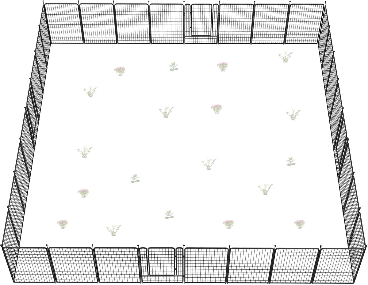 FXW Garden Fence Outdoor for The Yard – 50in(H) x 83.5ft(L) Heavy Duty Metal Animal Barrier for Dog and Rabbit, Decorative Dog Fence, 32 Panels, Black