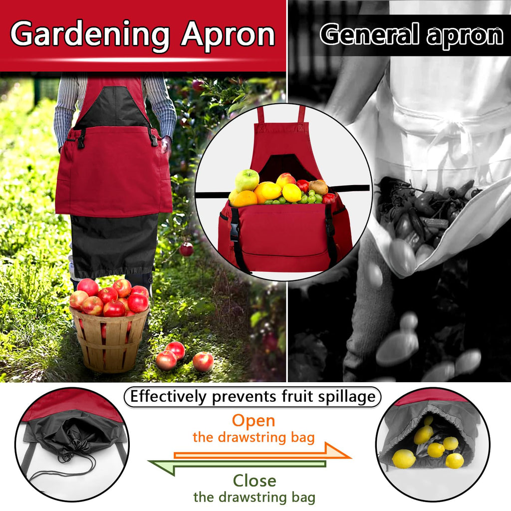 Tintsabo Gardening Apron, Harvest Apron Gardening Gifts for Men Gardening Apron with Pockets for Women, Red