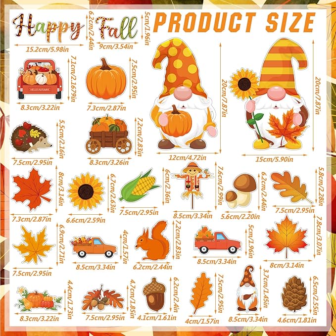 25 Pieces Happy Fall Magnets Gnome Pumpkin Fridge Magnets Fall Theme Car Refrigerator Decals Holidays Magnetic Stickers Autumn Leaves Acorn Thanksgiving Harvest Decoration