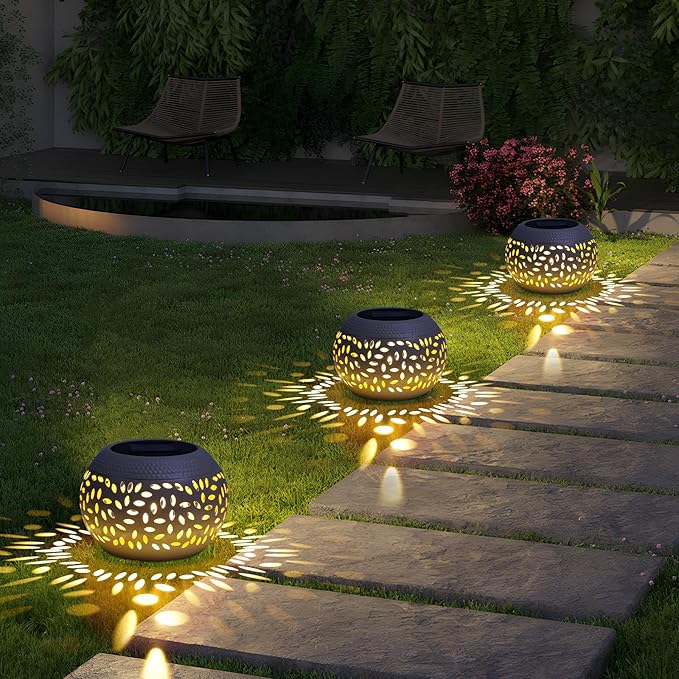 Solar Lanterns Waterproof Outdoor Decor,2 Pack White Hollow Out Metal Solar Lights - Unique Gifts for Women Mom Wife - Outside Garden Yard Porch Indoor Tabletop Retro Decorations