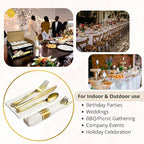 Neatiffy 50 Pack Gold Plastic Silverware Set, Pre Rolled Napkin and Cutlery Set with 50 Forks, 50 Knives, 50 Spoons, 50 Napkins, Utensils, Silverware for Parties, Weddings and Birthdays