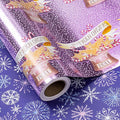 LeZakaa Christmas Purple Wrapping Paper Mini Roll, Have a Magical Christmas Cake Stand, Snowflake in Purple, Metallic Foil, Reversible Design for Winter Holiday Family Gathering, 17 inches x 32.8 Feet