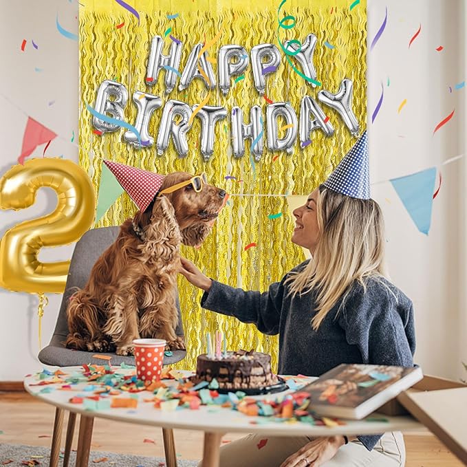 Gold Backdrop Birthday Decorations Foil Curtain Backdrop Gold Streamers Dance Party Decorations Photo Booth Props for Bachelorette Decorations Christmas Halloween New Years Eve Party Supplies