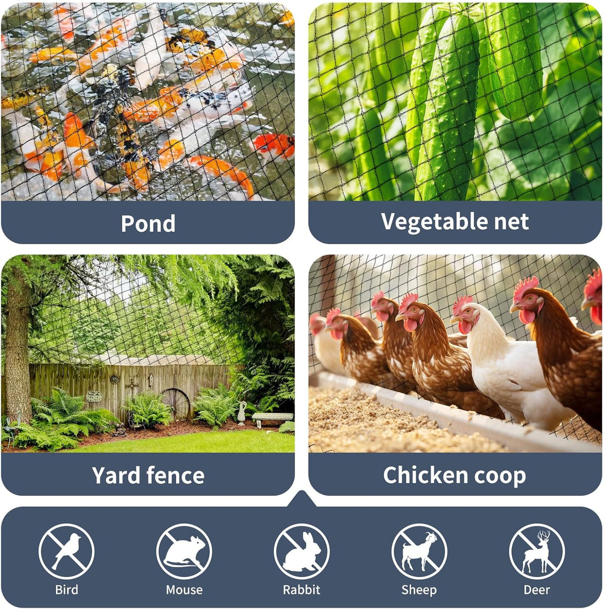 Koi Fish Pond Netting Shield 20ft x 20ft, Black Heavy Duty Pool Leaf net Cover, Protects Garden Pond from Heron, Birds,Cats & Predators Away, Durable & Stakes Included (Black)