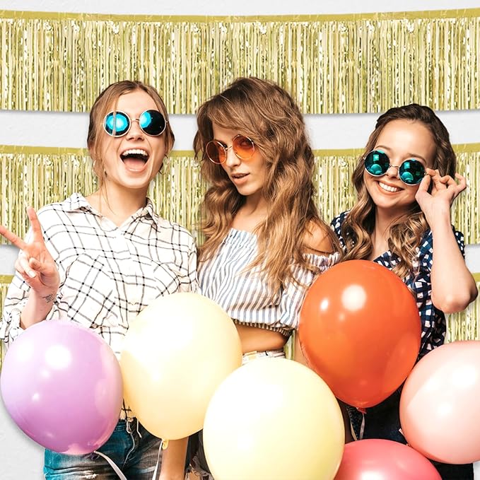 3 Pack 10 Long Light Gold Metallic Foil Fringe Garland Wall Hanging Tassle Banner, Mother's Day, Easter, Parade Floats, Birthday, Theme Party, Wedding Party Decorations
