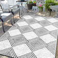 Waterproof Outdoor Rug 9x12ft, Foldable Reversible Plastic Straw Mat for Patio RV Deck Porch Backyard Balcony Camping Picnic Beach Indoor Outdoor Carpet, Black&White