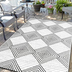 Waterproof Outdoor Rug 9x12ft, Foldable Reversible Plastic Straw Mat for Patio RV Deck Porch Backyard Balcony Camping Picnic Beach Indoor Outdoor Carpet, Black&White