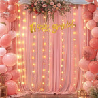 10ft x 7ft Dusty Rose Chiffon Backdrop Curtain with Lights String for Parites Wedding Wrinkle Free Curtain Photo Backdrops Drapes for Baby Shower Birthday Party Home Decorations