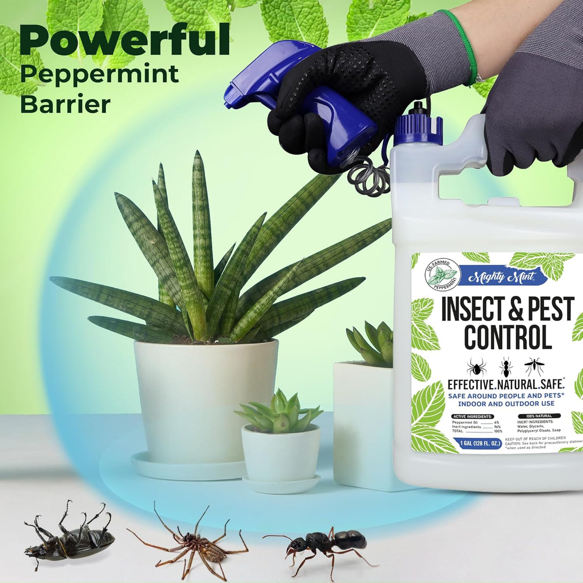 Mighty Mint Gallon (128 oz) Insect and Pest Repellent Peppermint Oil - Natural Spray for Spiders, Ants, and More
