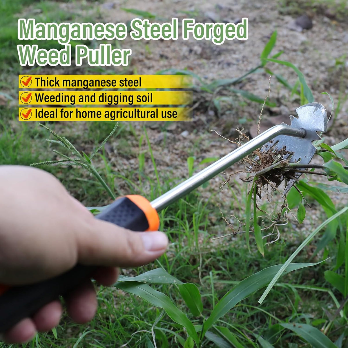Weed Removal Tool, 2025 New Garden Weeding Tools Manganese Steel Hand Weeder Tool with Handle, 5 Teethes Dual Purpose Manual Weeders Tool Weed Pulling Tool for Garden (Rubber Handle)