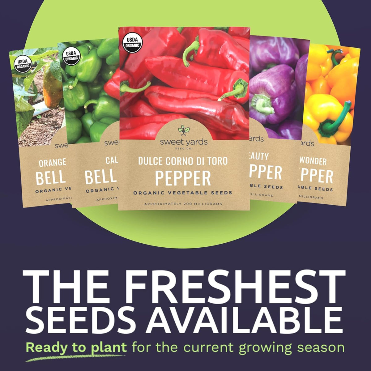 Organic Sweet Pepper Seeds Variety Pack - 6 Individual Packs - 2025 Season - Red, Orange, Yellow, Green and More! for Indoor & Outdoor Planting (Non-GMO, Certified Organic)