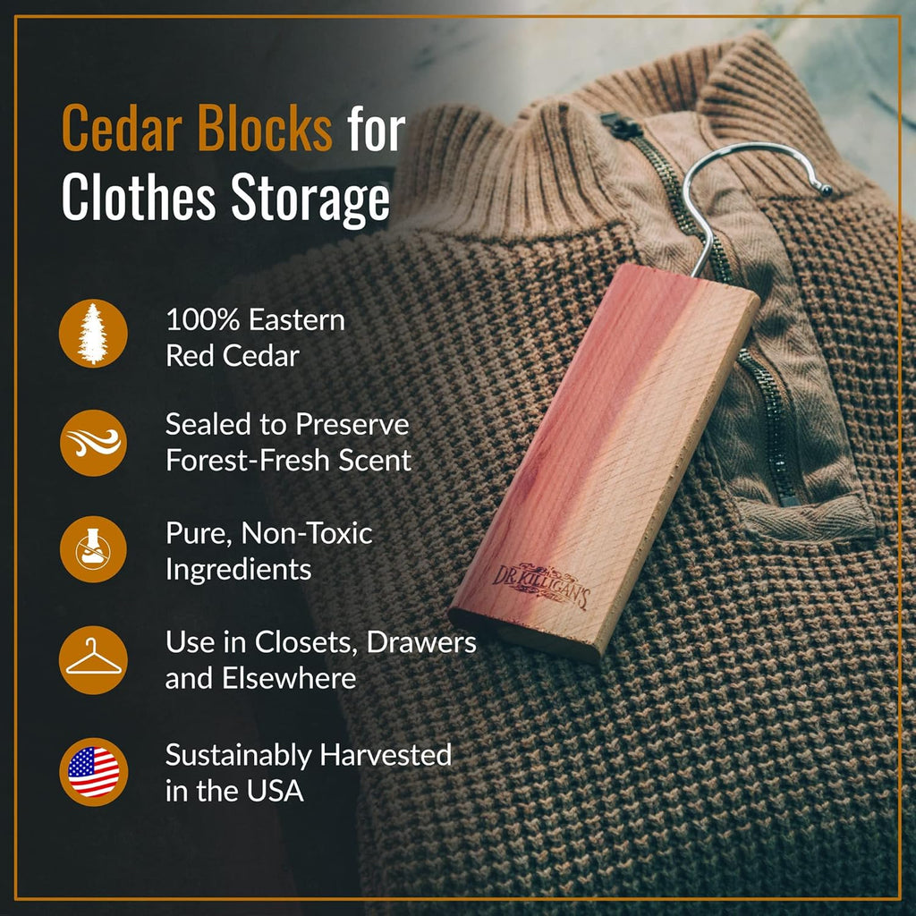 Dr. Killigan's Cedarwood Planks - Cedar Blocks for Clothes Storage, Great Alternative to Moth Balls for Closet, Drawer Deodorizer, Sustainably Harvested in USA (10-Pack)